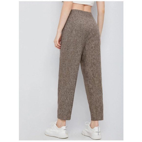 NWOT High Waist Fold Pleat Marled Knit Cropped Pants - Picture 2 of 3